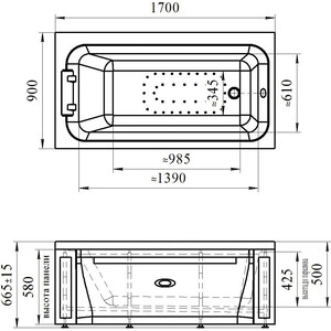 Акриловая ванна Radomir Хельга 170х90 с каркасом, фронтальной панелью, подголовником, сливом-переливом (1-01-2-0-9-045К)
