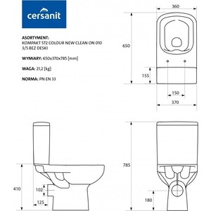 Унитаз-компакт безободковый Cersanit Colour Clean On напольный, с сиденьем-микролифт (S-KO-COL011-3/5-COn-DL-w)