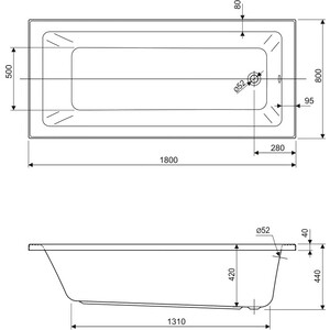 Акриловая ванна Cezares 180х80 с каркасом (PLANE SOLO MINI-180-80-42, EMP-180-80-MF-R)