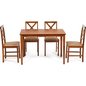 Обеденный комплект TetChair Хадсон (стол + 4 стула)/ Hudson Dining Set дерево гевея/ мдф Espresso ткань коричнево-золотая (1505-9) стол tetchair wd 07 oak