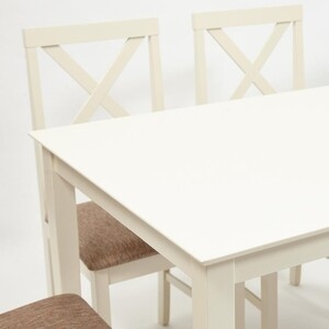 Обеденный комплект TetChair Хадсон (стол + 4 стула)/ Hudson Dining Set дерево гевея/ мдф ivory white (слоновая кость) ткань коричнево-золотая