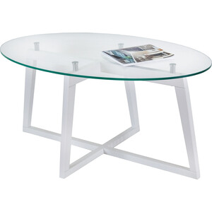 Стол журнальный Мебелик Престиж белый, стекло прозрачное (П0002694)
