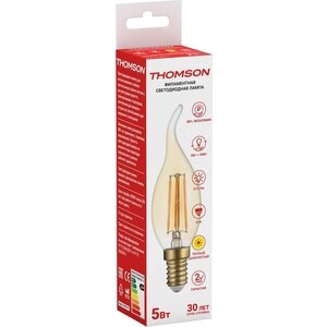Лампа Thomson светодиодная филаментная E14 5W 2400K свеча на ветру прозрачная TH-B2117