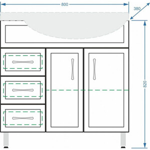 Мебель для ванной Stella Polar Концепт 80 левая, три ящика, белая