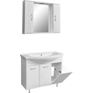 Мебель для ванной Stella Polar Концепт 90 с бельевой корзиной, белая зеркало 60x100 см белая ольха stella polar кармела sp 00000188