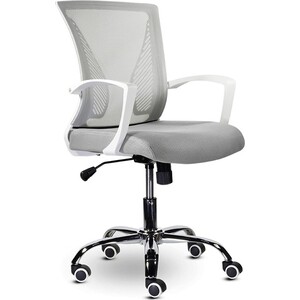 Кресло Brabix Wings MG-306 пластик белый, хром/сетка, серое (532012) кресло офисное brabix fly mg 396w с подлокотниками пластик белый сетка коричневое tw 09a tw 14c 532398