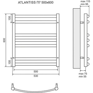 Полотенцесушитель электрический Lemark Atlantiss П7 500x600 скрытое подключение, черный (LM32607REBL, LM0101BL)