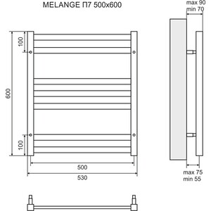 Полотенцесушитель электрический Lemark Melange П7 500x600 скрытое подключение, белый (LM49607EW, LM0101W)
