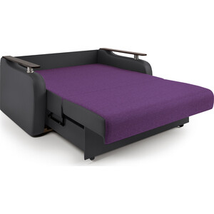 Диван-кровать Шарм-Дизайн Гранд Д 140 фиолетовая рогожка и черная экокожа