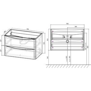 Тумба с раковиной Vincea Paola 80 подвесная, Beton (VMC-2P800BT + VCB-2VP800W)