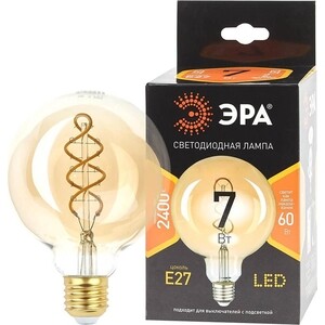 Лампочка светодиодная филаментная ЭРА E27 7W 2400K прозрачная F-LED G95-7W-824-E27 spiral gold Б0047663
