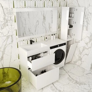 Мебель для ванной Style line Даллас Люкс 68 (130L) напольная, под стиральную машину, усиленный кронштейн, белая