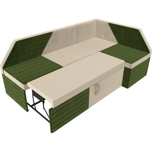 Кухонный угловой диван АртМебель Дуглас микровельвет бежевый зеленый правый угол