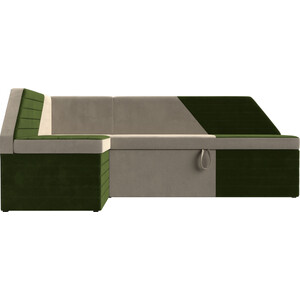 Кухонный угловой диван АртМебель Дуглас микровельвет бежевый зеленый левый угол