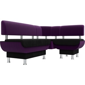 Кухонный угловой диван АртМебель Альфа микровельвет черный фиолетовый правый угол