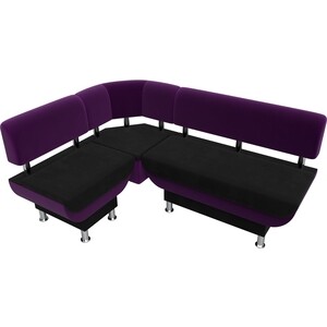Кухонный угловой диван АртМебель Альфа микровельвет черный фиолетовый левый угол
