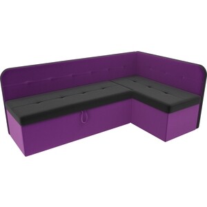 Кухонный угловой диван АртМебель Форест микровельвет черный фиолетовый правый угол