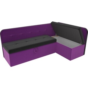 Кухонный угловой диван АртМебель Форест микровельвет черный фиолетовый правый угол