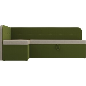 Кухонный угловой диван АртМебель Форест микровельвет бежевый зеленый левый угол