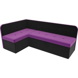 Кухонный угловой диван АртМебель Форест микровельвет фиолетовый черный левый угол