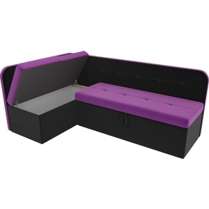 Кухонный угловой диван АртМебель Форест микровельвет фиолетовый черный левый угол