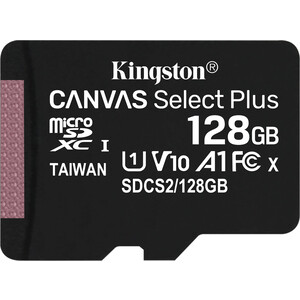 Карта памяти Kingston microSDXC 128Gb Canvas Select Plus (class 10/UHS-I/U1/100MB/s) карта памяти 128gb kingston micro secure digital hc class10 uhs i canvas select sdcs2 128gb с переходником под sd