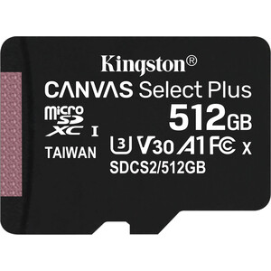 Карта памяти Kingston microSDXC 512Gb Canvas Select Plus (class 10/UHS-I/U3/100Mb/s) карта памяти smartbuy micro sdxc 512gb class 10 uhs i adp