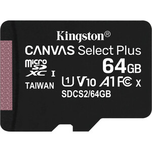Карта памяти Kingston microSDXC 64GB Canvas Select Plus (class 10/UHS-I/U1/100MB/s) карта памяти micro sdxc transcend 64gb 330s uhs i u3 v30 a2 adp 100 85 mb s