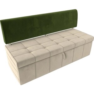 Кухонный прямой диван АртМебель Стоун микровельвет бежевый/зеленый