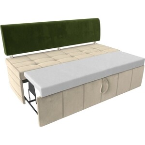 Кухонный прямой диван АртМебель Стоун микровельвет бежевый/зеленый