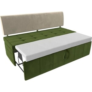 Кухонный прямой диван АртМебель Стоун микровельвет зеленый/бежевый