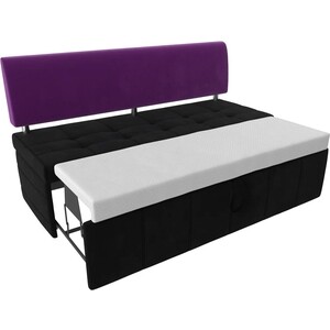 Кухонный прямой диван АртМебель Стоун микровельвет черный/фиолетовый