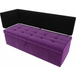 Кухонный угловой диван АртМебель Стоун микровельвет фиолетовый/черный левый угол