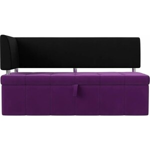 Кухонный угловой диван АртМебель Стоун микровельвет фиолетовый/черный левый угол