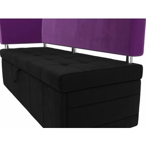 Кухонный угловой диван АртМебель Стоун микровельвет черный/фиолетовый левый угол