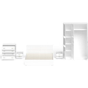 Комплект мебели СВК Елена спальня № 1 кровать 160х200, комод, две тумбы, шкаф 150, белый/белый глянец (1020948)