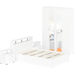 Комплект мебели СВК Камелия спальня № 1 кровать 140х200, две тумбы, шкаф 160, белый (1022180)