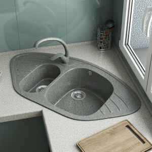 Кухонная мойка GreenStone GRS-14-308 черная, с сифоном