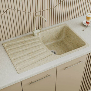 Кухонная мойка GreenStone GRS-12-302 песочная, с сифоном