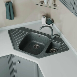 Кухонная мойка GreenStone GRS-10K-309 темно-серая, с сифоном