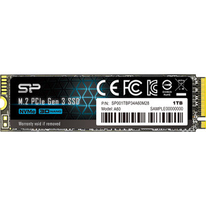 SSD накопитель Silicon Power 1TB P34A60, M.2 2280, PCI-E 3x4 [R/W - 2200/1600 MB/s] ssd накопитель wd blue sn570 m 2 2280 500 гб wds500g3b0c