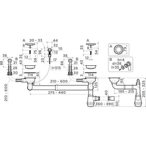 Сифон для кухонной мойки Omoikiri WK-2-R-A IN с клапаном автомат, нержавеющая сталь (4956506)