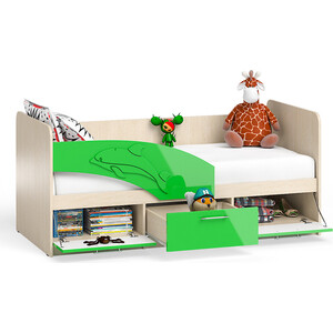 Кровать детская СВК Дельфин 1,8Л 80х180 левая, дуб атланта/зеленое яблоко глянец (1020979)