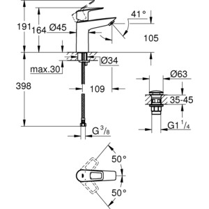 Смеситель для раковины Grohe BauLoop New с донным клапаном, хром (23886001)