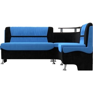 Кухонный угловой диван АртМебель Сидней велюр голубой/черный правый угол