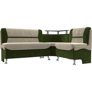Кухонный угловой диван АртМебель Сидней микровельвет бежевый/зеленый правый угол диван угловой мебелико венеция микровельвет зеленый левый