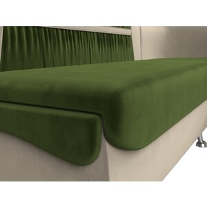 Кухонный угловой диван АртМебель Сидней микровельвет зеленый/бежевый правый угол