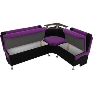 Кухонный угловой диван АртМебель Сидней микровельвет фиолетовый/черный правый угол