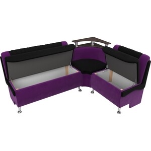 Кухонный угловой диван АртМебель Сидней микровельвет черный/фиолетовый правый угол