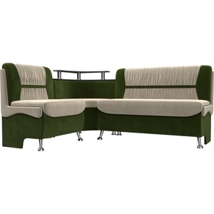 Кухонный угловой диван АртМебель Сидней микровельвет бежевый/зеленый левый угол диван угловой мебелико венеция микровельвет зеленый левый